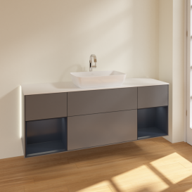 Тумба под раковину Villeroy & Boch Finion 160х50,1 см с подсветкой МДФ антрацит матовый лак/стекло белое матовое G861HGGK