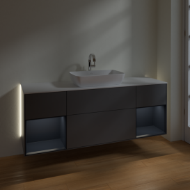 Тумба под раковину Villeroy & Boch Finion 160х50,1 см с подсветкой МДФ антрацит матовый лак/стекло белое матовое G861HGGK