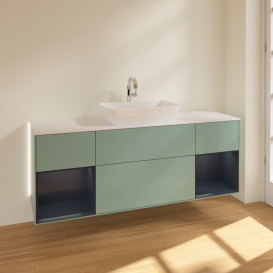 Тумба под раковину Villeroy & Boch Finion 160х50,1 см с подсветкой МДФ оливковый матовый лак/стекло белое матовое G861HGGM