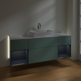 Тумба под раковину Villeroy & Boch Finion 160х50,1 см с подсветкой МДФ оливковый матовый лак/стекло белое матовое G861HGGM