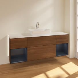 Тумба под раковину Villeroy & Boch Finion 160х50,1 см с подсветкой МДФ шпон грецкого ореха/стекло белое матовое G861HGGN