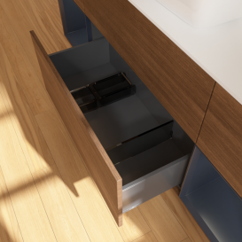 Тумба под раковину Villeroy & Boch Finion 160х50,1 см с подсветкой МДФ шпон грецкого ореха/стекло белое матовое G861HGGN