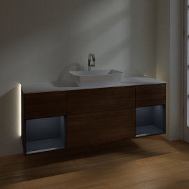 Тумба под раковину Villeroy & Boch Finion 160х50,1 см с подсветкой МДФ шпон грецкого ореха/стекло белое матовое G861HGGN