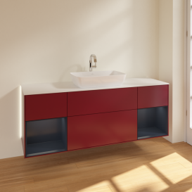 Тумба под раковину Villeroy & Boch Finion 160х50,1 см с подсветкой МДФ пион матовый лак/стекло белое матовое G861HGHB