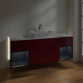 Тумба под раковину Villeroy & Boch Finion 160х50,1 см с подсветкой МДФ пион матовый лак/стекло белое матовое G861HGHB