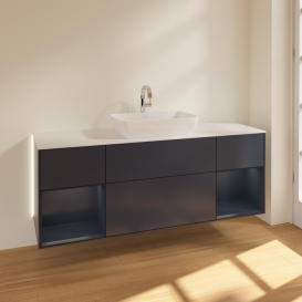Тумба под раковину Villeroy & Boch Finion 160х50,1 см с подсветкой МДФ темно-синий матовый лак/стекло белое матовое G861HGHG