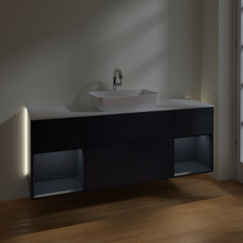 Тумба под раковину Villeroy & Boch Finion 160х50,1 см с подсветкой МДФ темно-синий матовый лак/стекло белое матовое G861HGHG