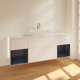 Тумба под раковину Villeroy & Boch Finion 160х50,1 см с подсветкой МДФ белый матовый лак/стекло белое матовое G861HGMT