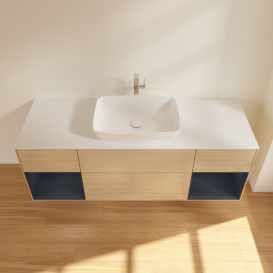 Тумба під раковину Villeroy & Boch Finion 160х50,1 см із підсвічуванням МДФ шпон дуба/скло біле матов G861HGPC