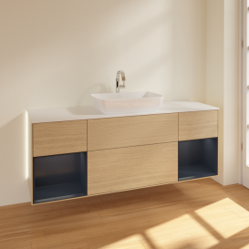 Тумба під раковину Villeroy & Boch Finion 160х50,1 см із підсвічуванням МДФ шпон дуба/скло біле матов G861HGPC