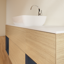 Тумба під раковину Villeroy & Boch Finion 160х50,1 см із підсвічуванням МДФ шпон дуба/скло біле матов G861HGPC