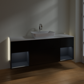Тумба под раковину Villeroy & Boch Finion 160х50,1 см с подсветкой МДФ черный матовый лак/стекло белое матовое G861HGPD