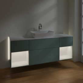 Тумба под раковину Villeroy & Boch Finion 160х50,1 см с подсветкой МДФ оливковый матовый лак/стекло белое матовое G861MTGM