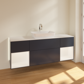 Тумба под раковину Villeroy & Boch Finion 160х50,1 см с подсветкой МДФ темно-синий матовый лак/стекло белое матовое G861MTHG