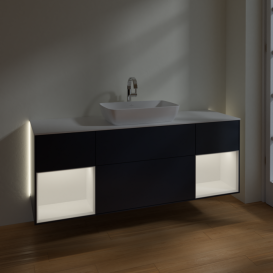 Тумба под раковину Villeroy & Boch Finion 160х50,1 см с подсветкой МДФ темно-синий матовый лак/стекло белое матовое G861MTHG