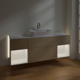 Тумба под раковину Villeroy & Boch Finion 160х50,1 см с подсветкой МДФ шпон дуба/стекло белое матовое G861MTPC