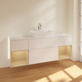 Тумба под раковину Villeroy & Boch Finion 160х50,1 см с подсветкой МДФ глянцевый белый лак/стекло белое матовое G861PCGF