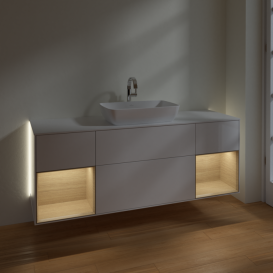 Тумба под раковину Villeroy & Boch Finion 160х50,1 см с подсветкой МДФ глянцевый белый лак/стекло белое матовое G861PCGF