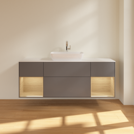 Тумба під раковину Villeroy & Boch Finion 160х50,1 см з підсвічуванням антрацит матовий лак/скло біле матове G861PCGK