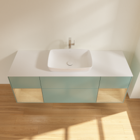 Тумба під раковину Villeroy & Boch Finion 160х50,1 см із підсвічуванням МДФ оливковий матовий лак/скло біле матове G861PCGM