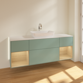 Тумба під раковину Villeroy & Boch Finion 160х50,1 см із підсвічуванням МДФ оливковий матовий лак/скло біле матове G861PCGM