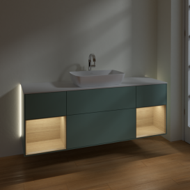 Тумба під раковину Villeroy & Boch Finion 160х50,1 см із підсвічуванням МДФ оливковий матовий лак/скло біле матове G861PCGM