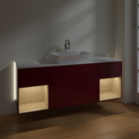 Тумба под раковину Villeroy & Boch Finion 160х50,1 см с подсветкой МДФ пион матовый лак/стекло белое матовое G861PCHB