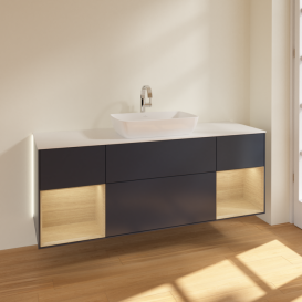 Тумба під раковину Villeroy & Boch Finion 160х50,1 см із підсвічуванням МДФ темно-синій матовий лак/скло біле матове G861PCHG