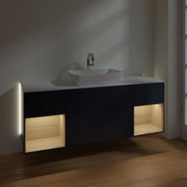 Тумба під раковину Villeroy & Boch Finion 160х50,1 см із підсвічуванням МДФ темно-синій матовий лак/скло біле матове G861PCHG