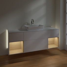 Тумба под раковину Villeroy & Boch Finion 160х50,1 см с подсветкой МДФ белый матовый лак/стекло белое матовое G861PCMT