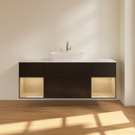 Тумба под раковину Villeroy & Boch Finion 160х50,1 см с подсветкой МДФ черный матовый лак/стекло белое матовое G861PCPD