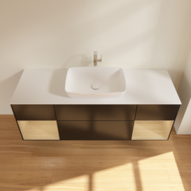 Тумба под раковину Villeroy & Boch Finion 160х50,1 см с подсветкой МДФ черный матовый лак/стекло белое матовое G861PCPD