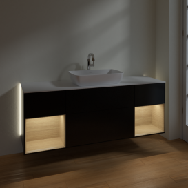 Тумба под раковину Villeroy & Boch Finion 160х50,1 см с подсветкой МДФ черный матовый лак/стекло белое матовое G861PCPD