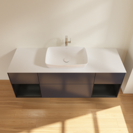 Тумба под раковину Villeroy & Boch Finion 160х50,1 см с подсветкой МДФ темно-синий матовый лак/стекло белое матовое G861PDHG