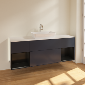 Тумба под раковину Villeroy & Boch Finion 160х50,1 см с подсветкой МДФ темно-синий матовый лак/стекло белое матовое G861PDHG