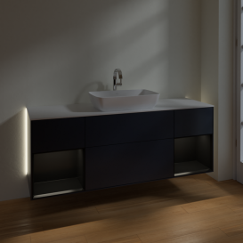 Тумба под раковину Villeroy & Boch Finion 160х50,1 см с подсветкой МДФ темно-синий матовый лак/стекло белое матовое G861PDHG