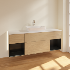 Тумба под раковину Villeroy & Boch Finion 160х50,1 см с подсветкой МДФ шпон дуба/стекло белое матовое G861PDPC