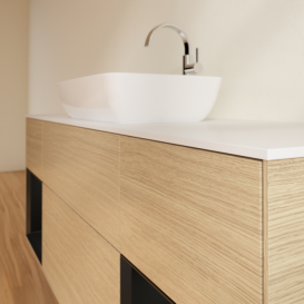 Тумба под раковину Villeroy & Boch Finion 160х50,1 см с подсветкой МДФ шпон дуба/стекло белое матовое G861PDPC