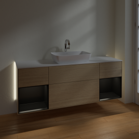 Тумба под раковину Villeroy & Boch Finion 160х50,1 см с подсветкой МДФ шпон дуба/стекло белое матовое G861PDPC