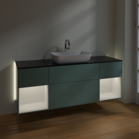 Тумба под раковину Villeroy & Boch Finion 160х50,1 см с подсветкой МДФ оливковый матовый лак/стекло черное матовое G862GFGM