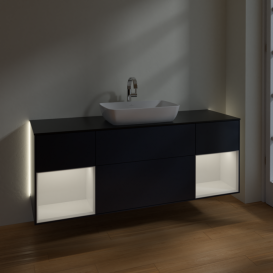 Тумба под раковину Villeroy & Boch Finion 160х50,1 см с подсветкой МДФ темно-синий матовый лак/стекло черное матовое G862GFHG