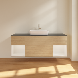 Тумба под раковину Villeroy & Boch Finion 160х50,1 см с подсветкой МДФ шпон дуба/стекло черное матовое G862GFPC