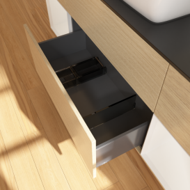 Тумба под раковину Villeroy & Boch Finion 160х50,1 см с подсветкой МДФ шпон дуба/стекло черное матовое G862GFPC