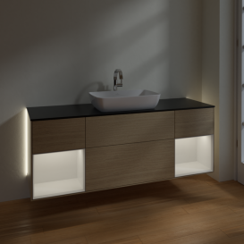 Тумба под раковину Villeroy & Boch Finion 160х50,1 см с подсветкой МДФ шпон дуба/стекло черное матовое G862GFPC