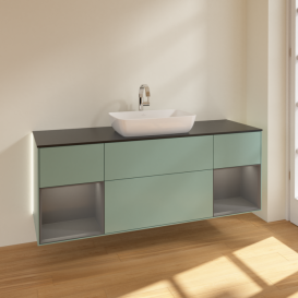 Тумба под раковину Villeroy & Boch Finion 160х50,1 см с подсветкой МДФ оливковый матовый лак/стекло черное матовое G862GKGM