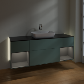Тумба под раковину Villeroy & Boch Finion 160х50,1 см с подсветкой МДФ оливковый матовый лак/стекло черное матовое G862GKGM