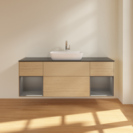 Тумба под раковину Villeroy & Boch Finion 160х50,1 см с подсветкой МДФ шпон дуба/стекло черное матовое G862GKPC