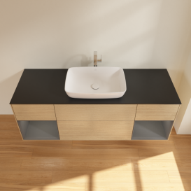 Тумба под раковину Villeroy & Boch Finion 160х50,1 см с подсветкой МДФ шпон дуба/стекло черное матовое G862GKPC