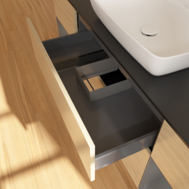 Тумба под раковину Villeroy & Boch Finion 160х50,1 см с подсветкой МДФ шпон дуба/стекло черное матовое G862GKPC