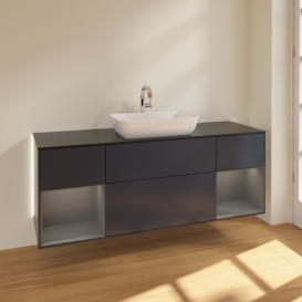 Тумба под раковину Villeroy & Boch Finion 160х50,1 см с подсветкой МДФ темно-синий матовый лак/стекло черное матовое G862GKHG